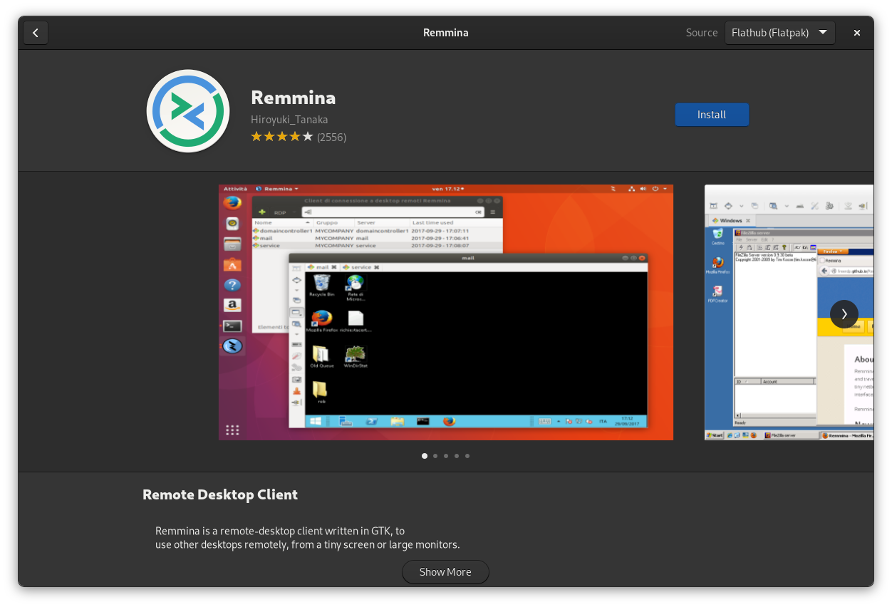 Gnome Software 应用 Remmina 页