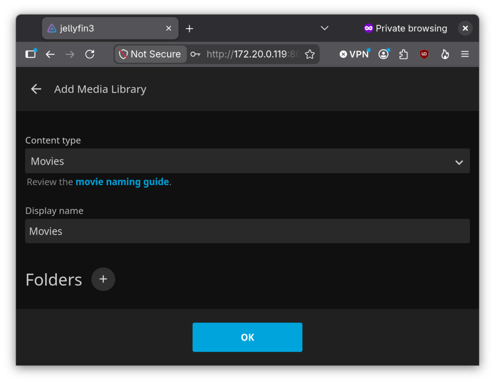 Our Jellyfin Wizard on the Add Media Library screen