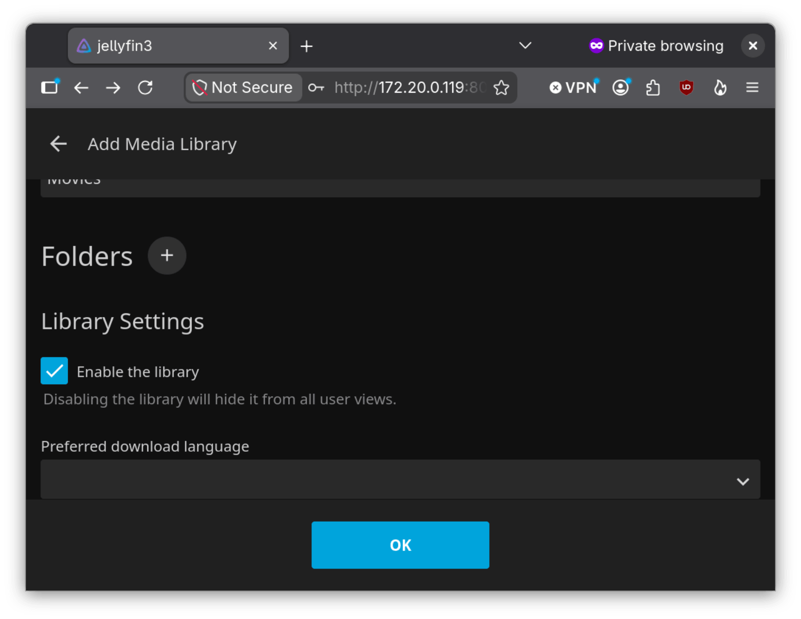 Our Jellyfin Wizard on the Folders subsection