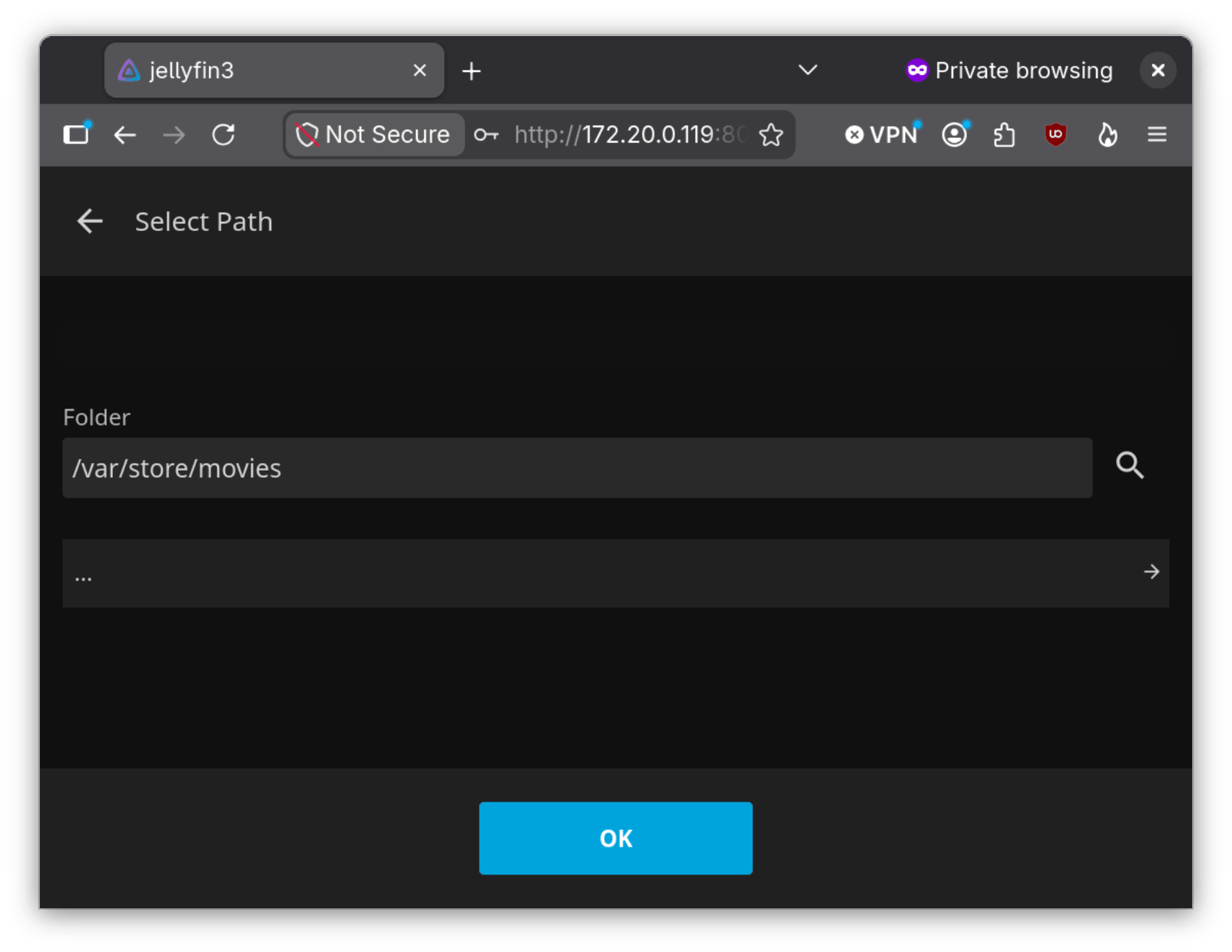 Our Jellyfin Wizard on the Select Path screen